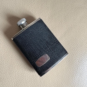 Vintage English Leather Hip Flask - 3oz Lichfield Flask Blank Cartouche