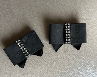 Antique Art Deco Paste Shoe Clips: Pair Black Silky Dress Clips