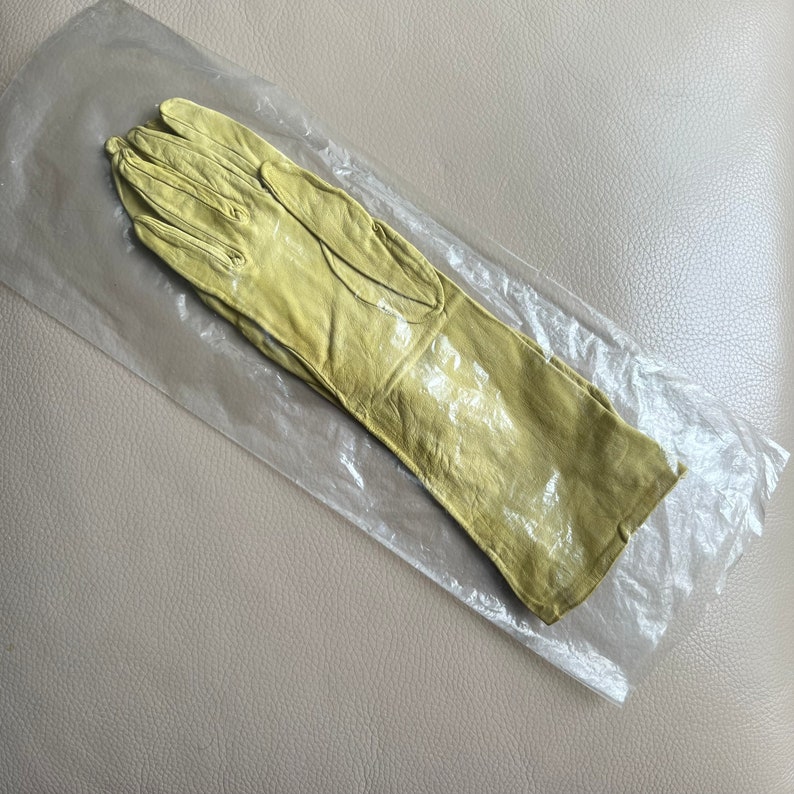Vintage Gloves 1960s Kid Gloves Leather Gloves Size 7 Gloves Yellow Leather Gloves Long Gloves Long Yellow Gloves Trefousse Gloves image 1