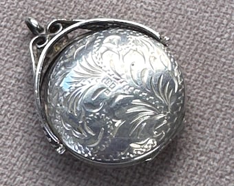 Hallmarked Silver Photo Locket :  1980s,  Swivel Watch Fob, Keepsake Pendant, Birmingham , Zenda Jewellery