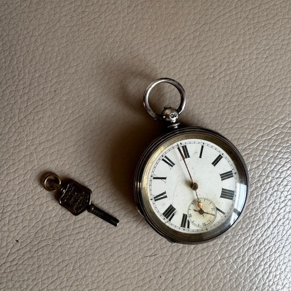 Antike Silber Taschenuhr Schlüssel Arbeit gestempelt Silber London 1881 1882 1880er Jahre Viktorianische Silber Taschenuhr Uhr Rohling Kartusche