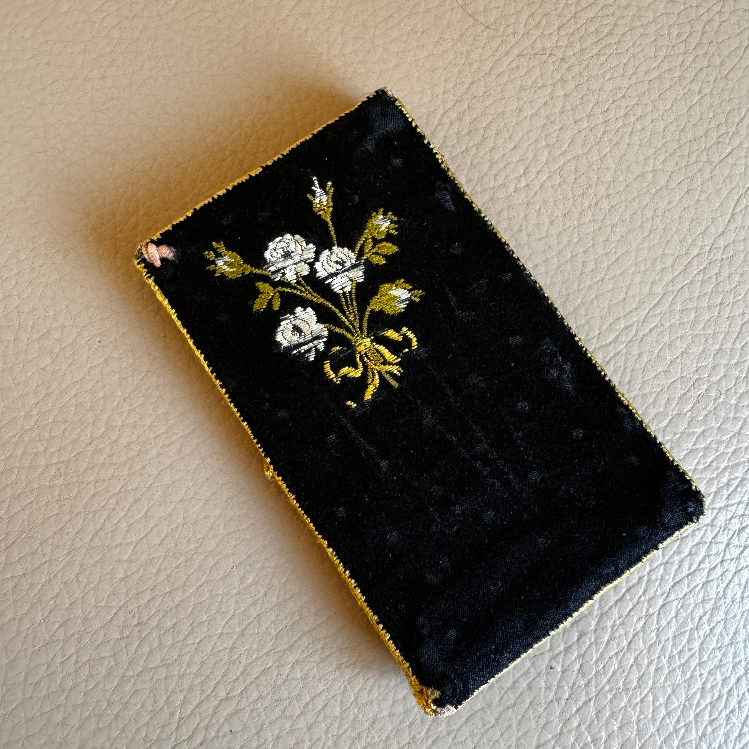 Antique Embroidered Needle Case: Edwardian Black Silk Needle Book