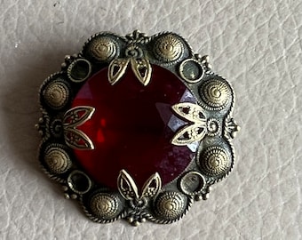 Antique Brooch Antique Czech Brooch Antique Glass Pin Antique Glass Brooch Red Glass Brooch Antique Czech Jewellery 1900s 1910s Edwardian