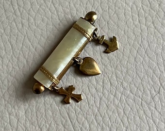 Antique Brooch Mother of Pearl Brooch Victorian Brooch Sweetheart Brooch Faith Hope and Charity Brooch Antique Jewelry 1900s 1910s Edwardian