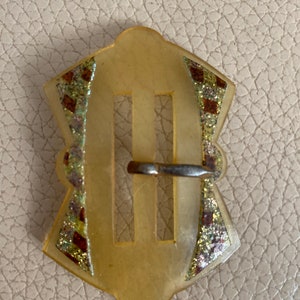 Vintage Belt Buckle 1930s Buckle Lucite Belt Buckle Foiled Belt Buckle Clear Belt Buckle Ribbon Buckle Dress Buckle 1940s Buckle Art Deco