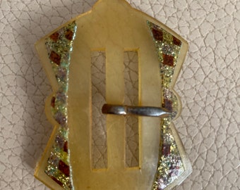 Vintage Art Deco Lucite-bältesspänne: 1930-tals folierat bandspänne