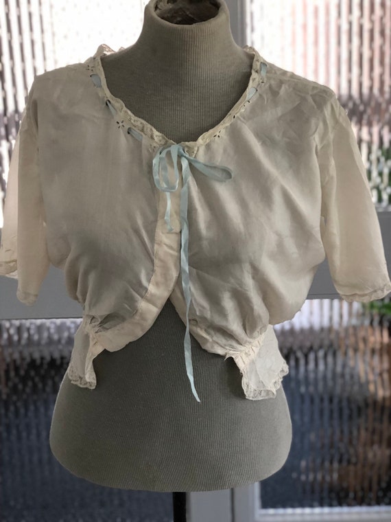 1920s Silk Camisole Cream Blue Lace Ribbon Antique