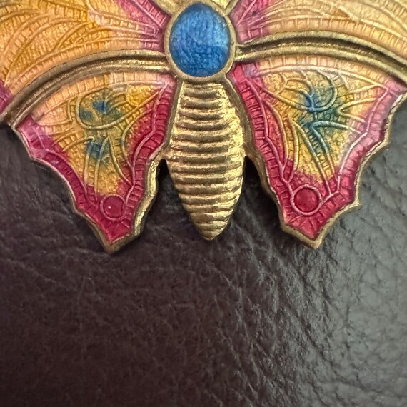 Antique Enamel Brooch Butterfly Brooch Guilloche … - image 4
