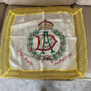 1930s Embroidery 1940s Embroidered Mat  WW2 Embroidery Military Embroidery  Royal Army Dental Corps Embroidery Vintage Table Centre Emblem