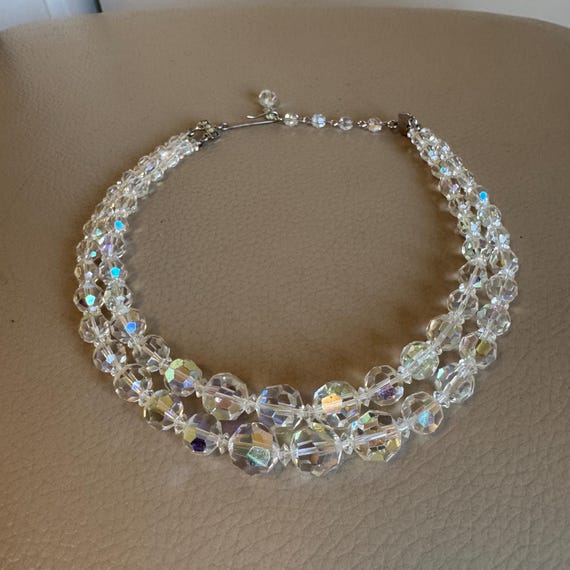 Collier Ras De Cou Perles Verre Vintage Art Déco - Double Rang, Pastel, Occasion