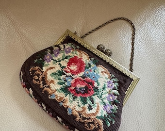 Antique Embroidered Bag Evening Bag Antique Handbag Petit Pointe Embroidery Cocktail Bag 1910s 1920s German Evening Purse Antique Bag