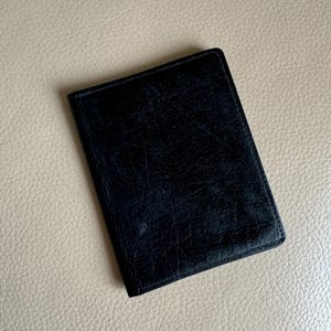 Cartera de fotos vintage, tarjetero de cuero negro, década de 1970 y década de 1980, portafotos de cuero negro, porta billetes inglés, tarjetero vintage