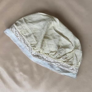 Antique Cap Boudoir Bonnet Boudoir Cap  Bed Cap Antique Lace Lemon Cotton Blue Gauze  Hat Ladys Cap Mop Cap Victorian Cap 1880s 1890s