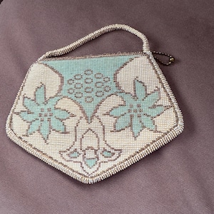 Pärlväska från 1920-talet: Antik handväska, Vintage aftonväska, Art Deco, Spegel, Flapper, Tjeckoslovakien