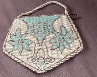 1920s Beaded Bag : Antique  Purse, Vintage Evening Handbag, Art Deco, Mirror, Flapper, Czechoslovakia