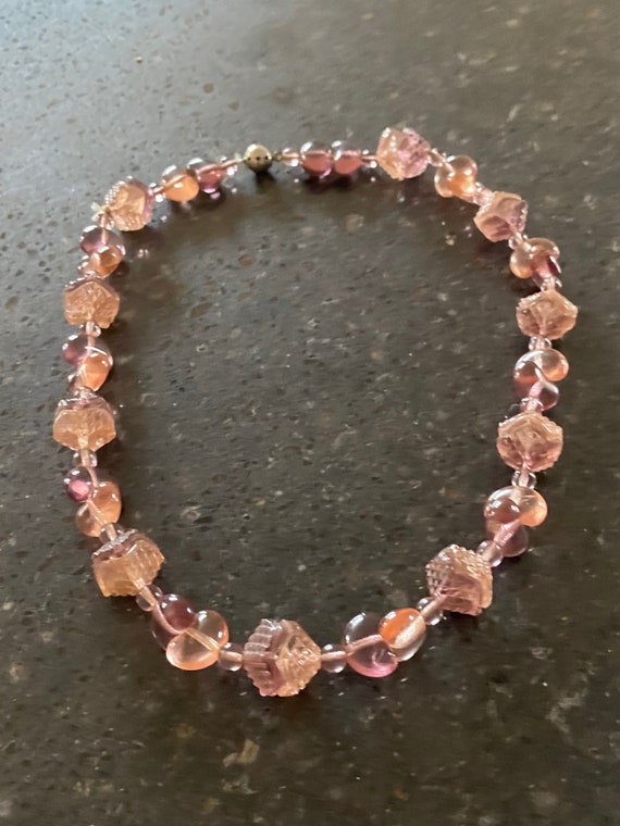1930s Glass Necklace Pink Glass Necklace Mauve Gl… - image 7
