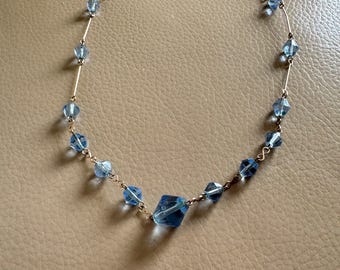 1930s Vintage Pale Blue Glass Necklace - 16 inch