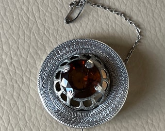 Antike Kiltnadel Victorian Schottenkaro Anstecknadel Feuerachat Facettiert Cabochon Weißmetall Schottische Brosche Schalnadel Schalnadel Antike Penannular