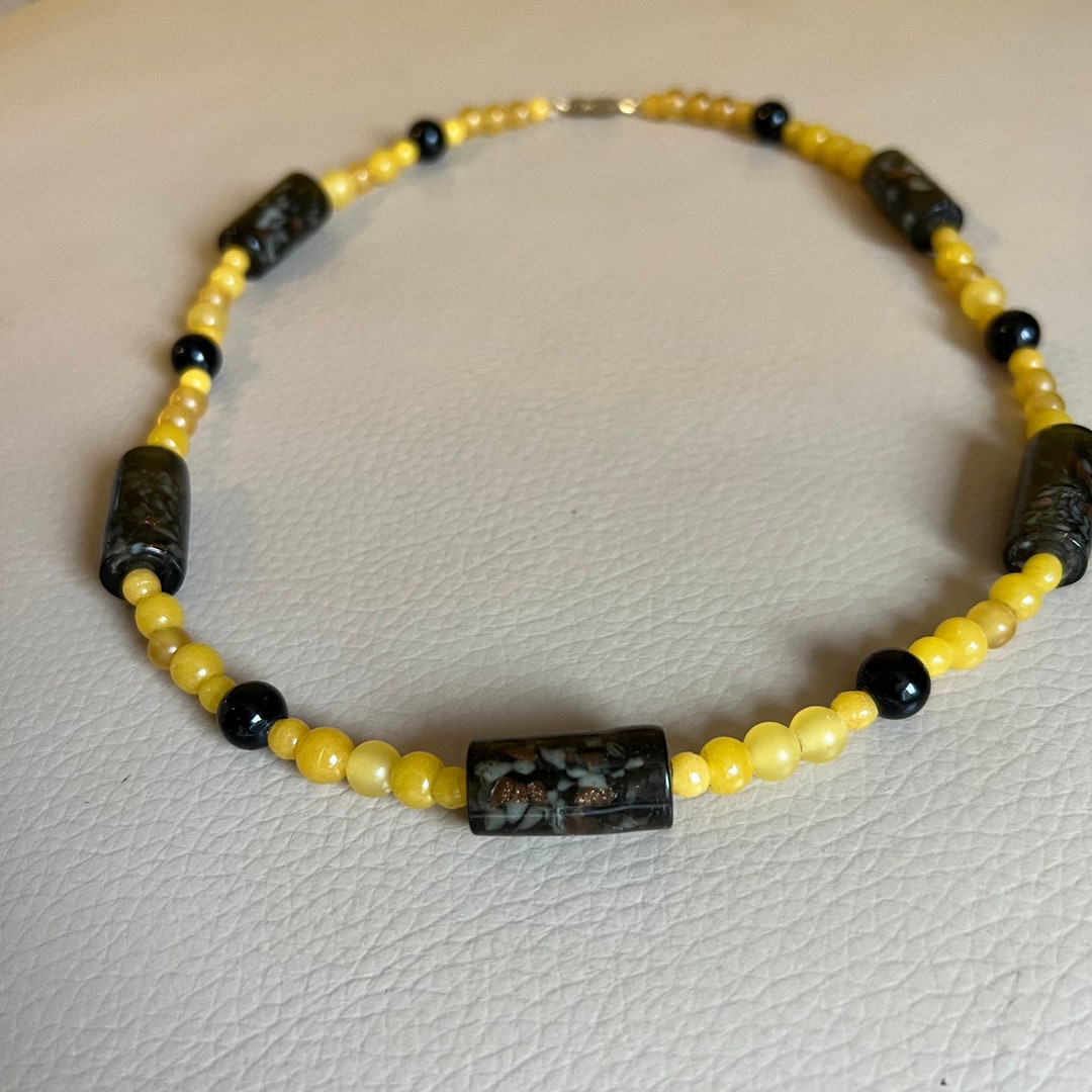 1930s Glass Necklace Yellow Glass Necklace Beaded Necklace Etsy