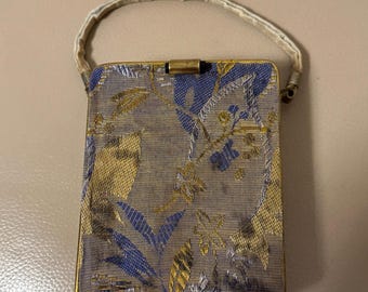 1940s Floral Evening Box Bag with Vanity Mirror