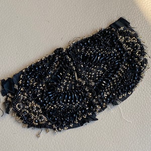Antique Beaded Dress Panel Beaded Silk Motif  1920s Dress Beading Glass Beaded Black Beaded Trim French Jet Beading Dress Salvage sale