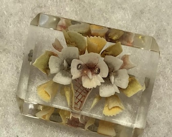 1940s Reverse Carved Lucite Pansy Brooch: Vintage Floral Pin