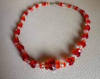 Vintage Orange Glass Beaded Necklace - 1930s Geometric Disc Beads, 16in