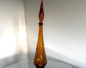 Vintage Italian Bronze Glass Genie Decanter - 1960s Barware