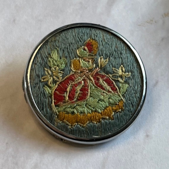 Vintage Embroidered Brooch Crinoline Lady Brooch … - image 1