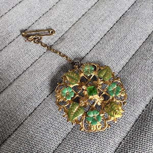 Antique Enamel Brooch Antique Czech Brooch Filigree Brooch Czech Glass Brooch Antique Czech Jewellery C Clasp Paste Art Nouveau 1910s 1920s