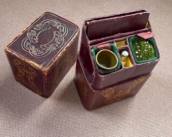 antique tooled leather travel sewing case: Victorian Lady’s Companion, etui, necessaire