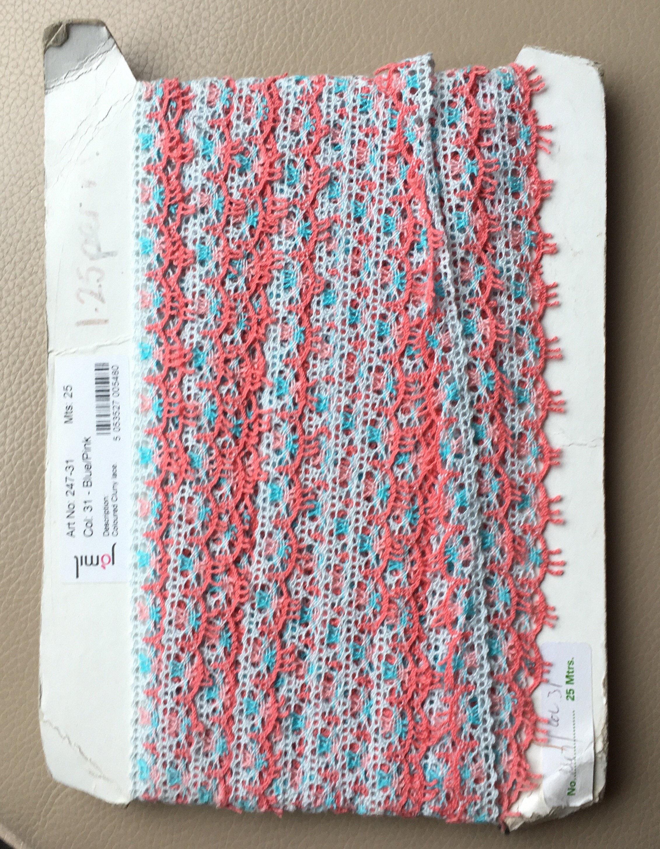 Vintage Cluny Lace Edging Original Shop Card Lace Trim Pink Blue Lace Pink Turquoise Lace Vintage Lace Edging Cotton English Lace 21m sa