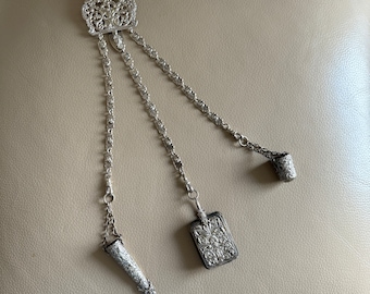 Antique Art Nouveau Sewing Chatelaine: Silver Plated Belt Hook, 1890s