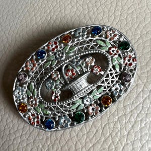 Antique Enamel Brooch Antique Czech Glass Pin Filigree Brooch Czech Brooch Antique Czech Jewellery C Clasp Paste Art Nouveau 1910s 1920s