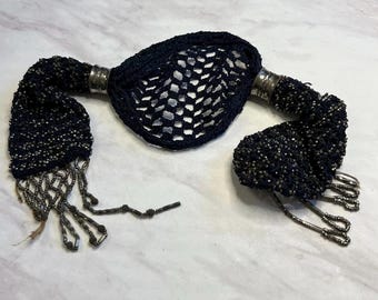 Antique Cut Steel Beaded Miser's Purse, Victorian Coin Bag