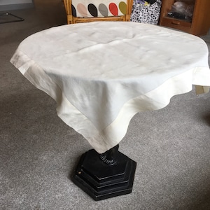 Vintage Tablecloth 1950s Table Cover Cream Tablecloth Silk Tablecloth Drawn Thread Work Table Cloth Square Tablecloth Vintage Table Cover