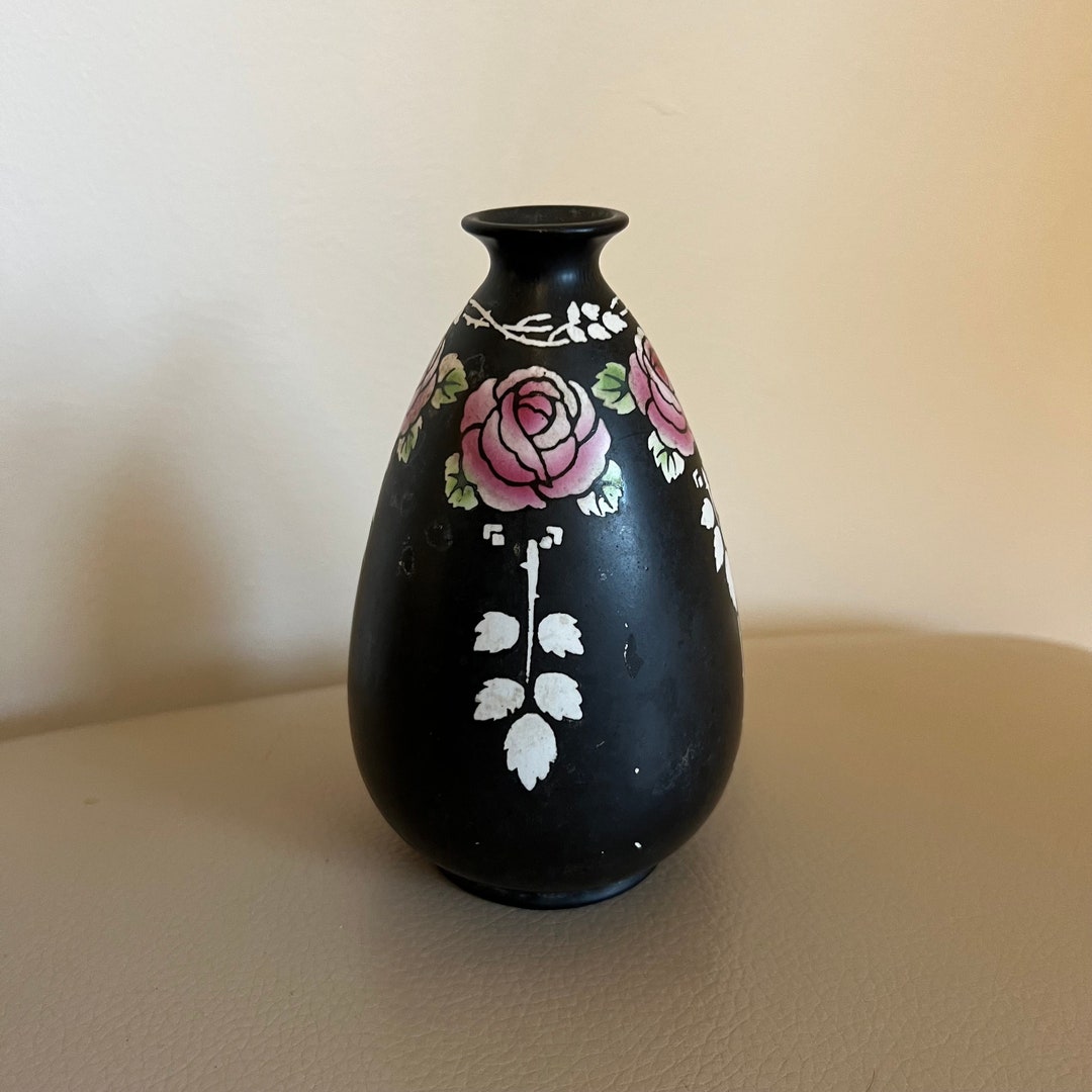 Antique Vase Antique Shelley Vase Bud Vase 1900s Vase Black Ceramic