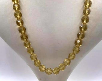 Collar de cuentas de cristal citrino de la década de 1930 - Joyería amarilla vintage