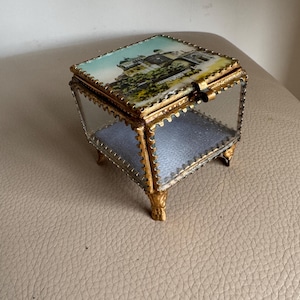 Antique French Jewelry Casket Antique Jewelry Box French Jewellery Box 1900s French Etui Trinket Ring Basilque et Eglise D’Ars Silk Lined