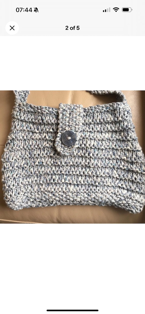 1970年代の手編みヒッピーバッグ：ヴィンテージペールブルーショルダー