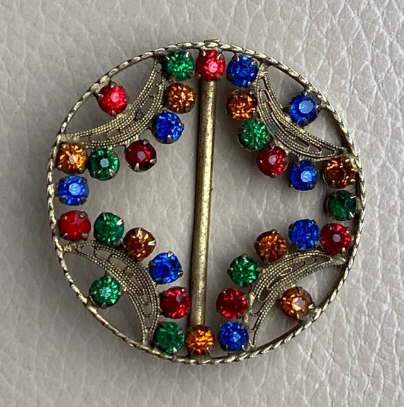1920年代のチェコガラスバックル：アンティークフィリグリーペースト