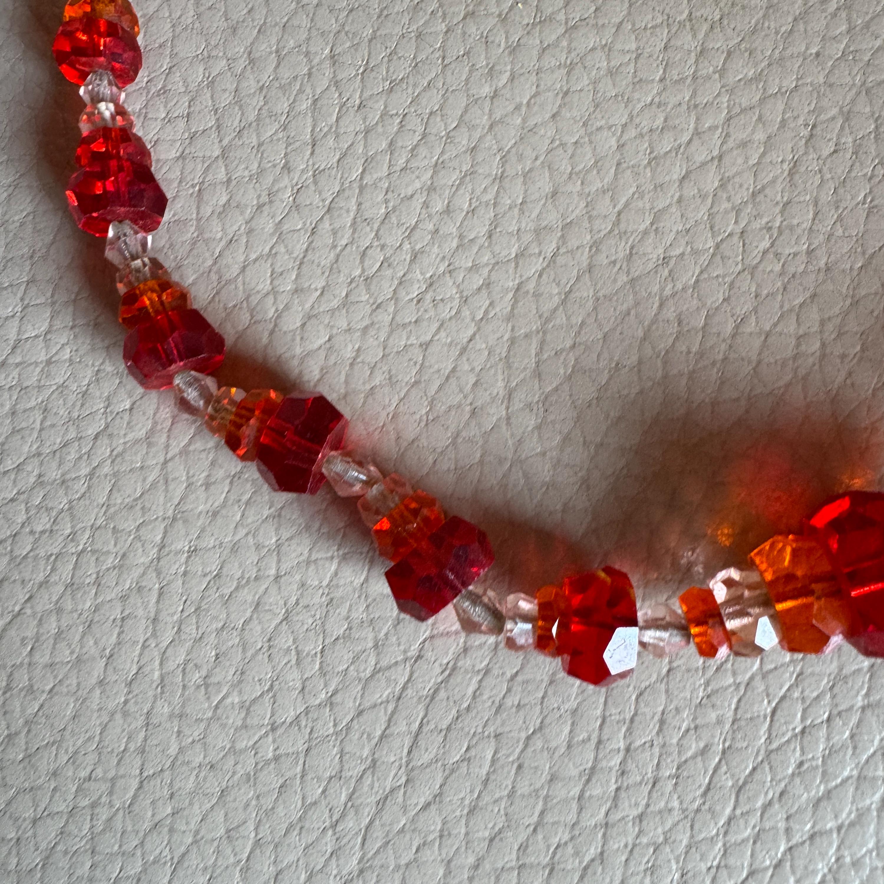 ヴィンテージ オレンジガラスビーズネックレス - 1930年代 幾何学模様