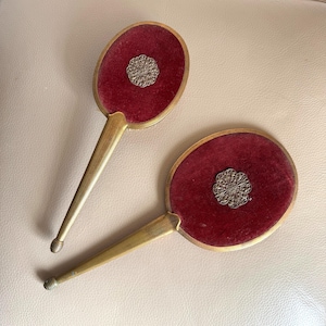 1940s Vanity Set Vintage French Dressing Table Set Hand Mirror Hair Brush 1950s Red Velvet Bedroom Set Boudoir Set Vintage Vanity Set