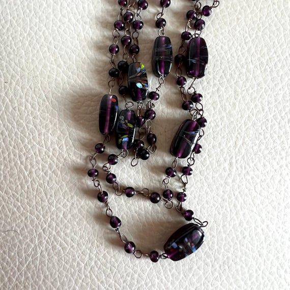 1930s Millefiori Glass Beaded Necklace - 48in Flapper Style