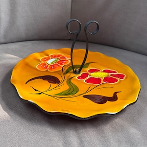 1970s Platter Vintage Cheese Plate French Cake Plate Vintage Platter French Cheese Platter Poet Laval pottery signed hand decorated