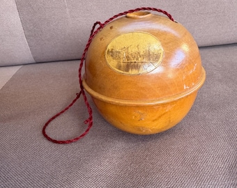 Victorian Mauchlinware String Holder: Antique Wooden Yarn Dispenser, Scottish Souvenir