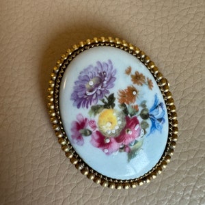 Antique Limoges Brooch Creation Marcel Chabrol Limoges Porcelain French Antique Brooch Flower Brooch Trombone Clasp 1920s Limoges Brooch