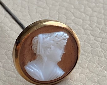 Antique Cameo Hatpin Victorian Hatpin Long Hatpin 1900s 1910s Antique Hatpin Rolled Gold Hatpin Edwardian Hatpin Etruscan Revival Hatpin