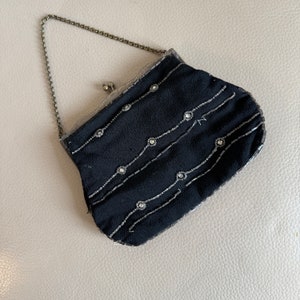 Antique Evening Bag Vintage Evening Purse 1920s Bag Beaded Handbag Art Deco Purse Antique Beaded Purse 1930s Bag Black Crepe Glass Beaded