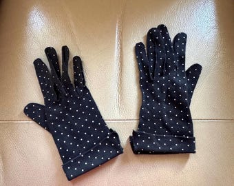 Luvas de algodão elástico pretas vintage dos anos 1960: tamanho 7, costura superior